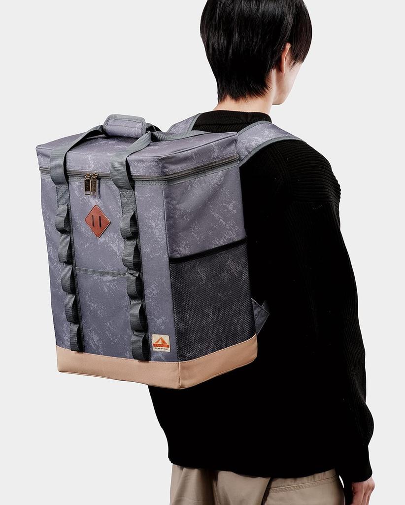 CAPTAIN STAG Insulated Cooler Soft Square Backpack with Mesh Camp Aging Gray x Bag, Cooler, Style, Pocket, Out, Tan, UE-640