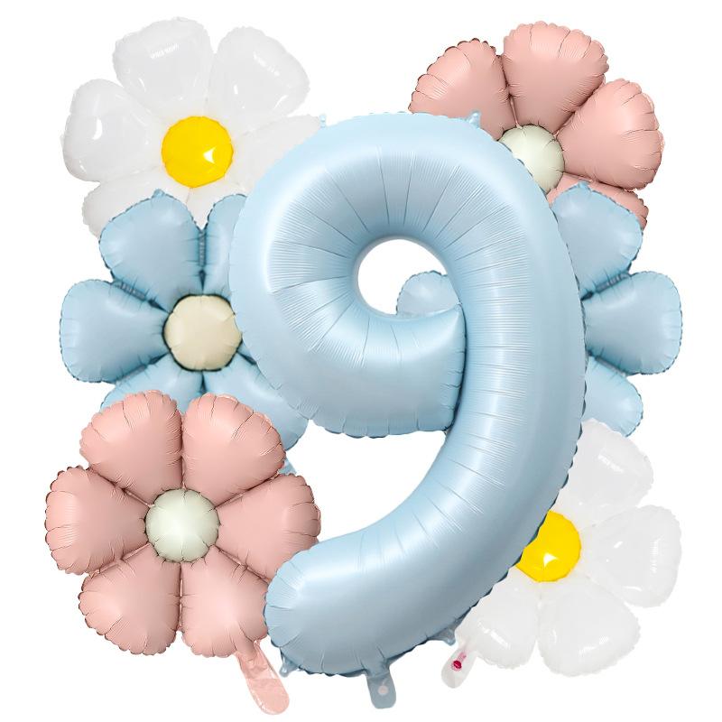 7pcs Matte Finish Daisy Balloon Number Wedding Decor Birthday Party Decoration Aluminum Foil Balloon Baby Shower Decorations