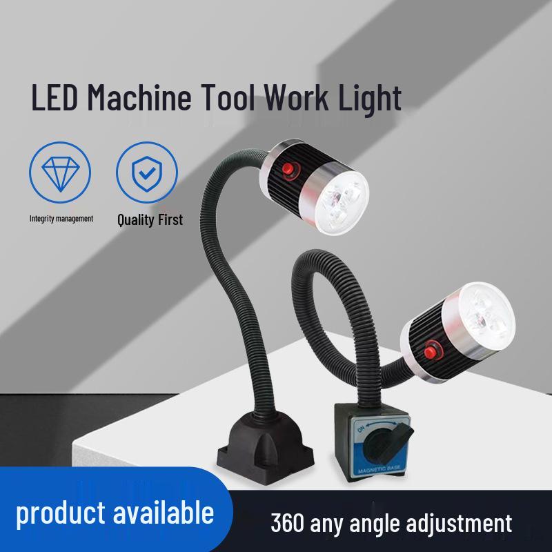LED Machine Tool Work Light with Flexible Hose and Magnetic Square Base for Lathe and Sewing.