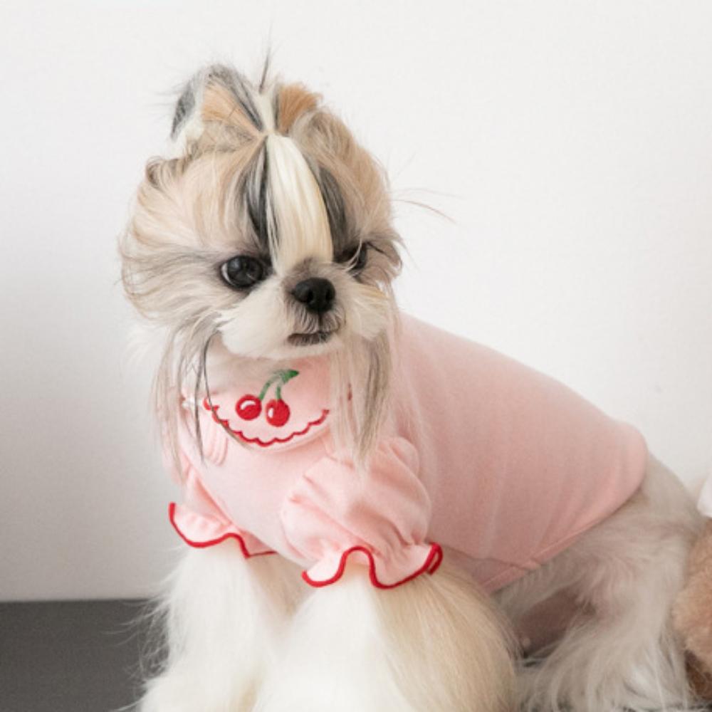 Pet Undercoat Cherry Wave Edge Bubble Sleeve Top Pet Clothes Cats and Dogs Clothing Teddy Bears Coat Pet Clothes Dog T Shirt