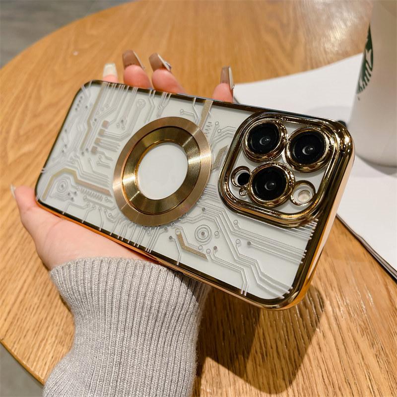 Luxus mit Linsenschutz Galvanisierter magnetischer kabelloser Ladehülle für iPhone 14 13 12 11 Pro Max Fallschutzhülle