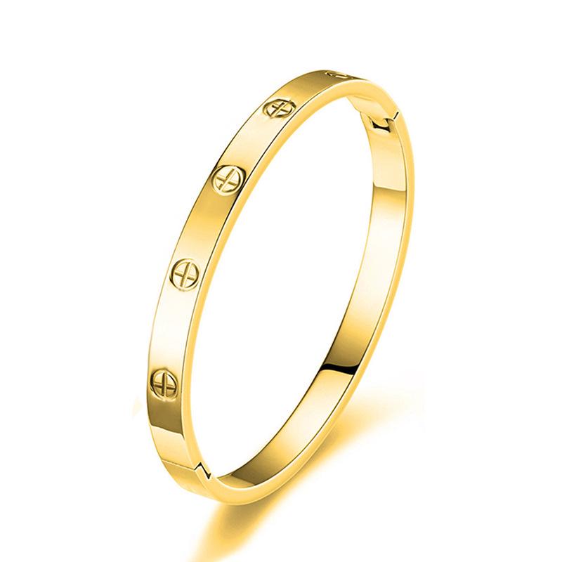 Four-Leaf Clover Women's Stainless Steel Bangle with Diamonds - Non-Fading Gold Titanium Steel Bracelet