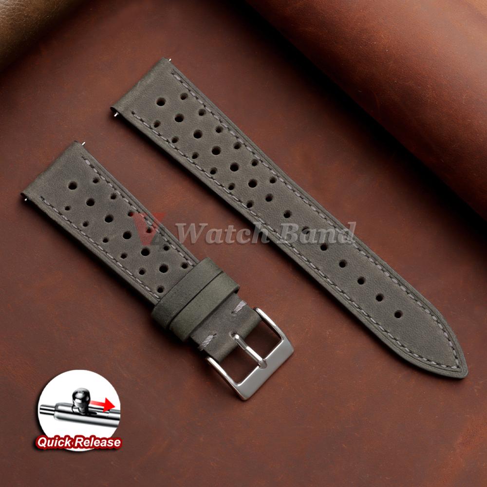 Atmungsaktive poröse Armbänder 18mm 19mm 20mm 21mm 22mm 24mm Schnellverschluss Vintage Racing Leder Armbänder für Seiko für Rolex
