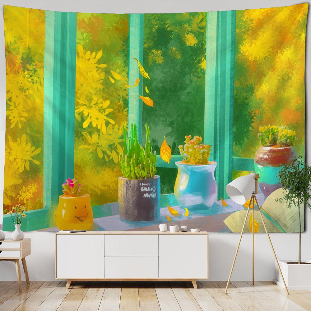 Imitation window art decorative tapestry, retro oil painting, home background wall hanging, bedroom and dormitory wall cloth