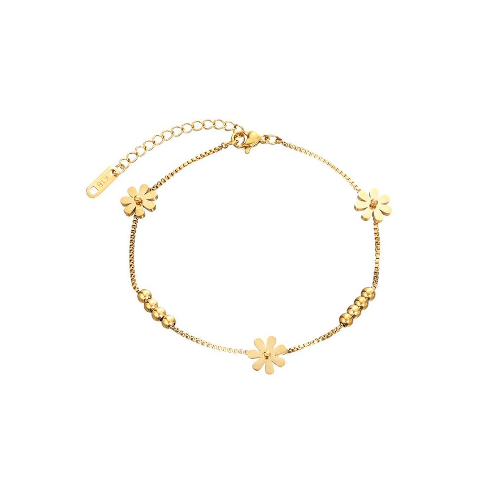 

Elegant Daisy Beads Bracelet Women Stainless Steel Gold Color Box Chain Fashion Sweet Flowers Zircon Birthday Gift Wholesale 16-21 cm