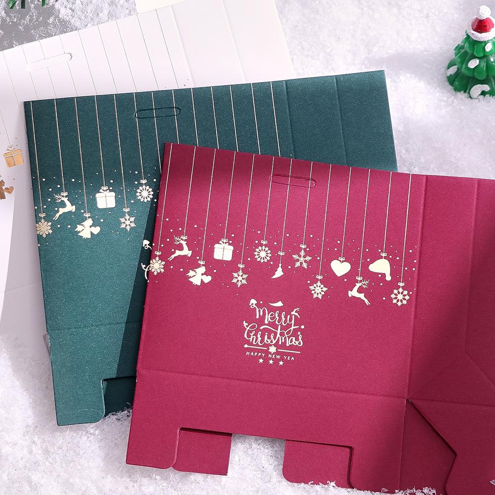 10PCS Christmas Gift Paper Bags For Candy Cookie Nougat Packaging Christmas Candy Box With Handles Holiday Party Decorations