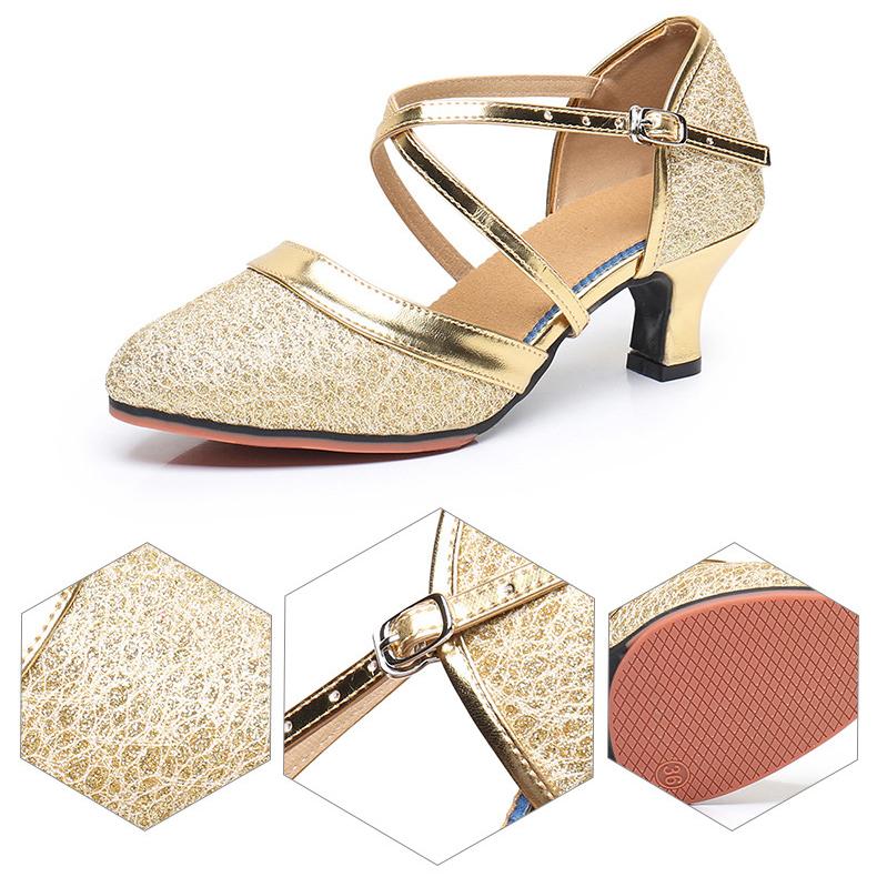 Dámské třpytivé boty D'Orsay pro latinskoamerický tanec Pásek s přezkou Mastné lodičky na středním podpatku All-Match