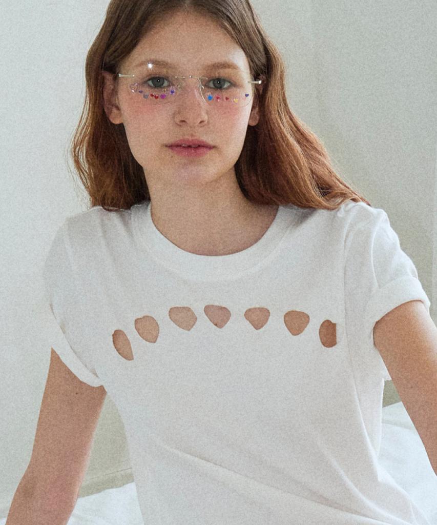 Loginaenloji Heart Punching Cotton T-Shirt White
