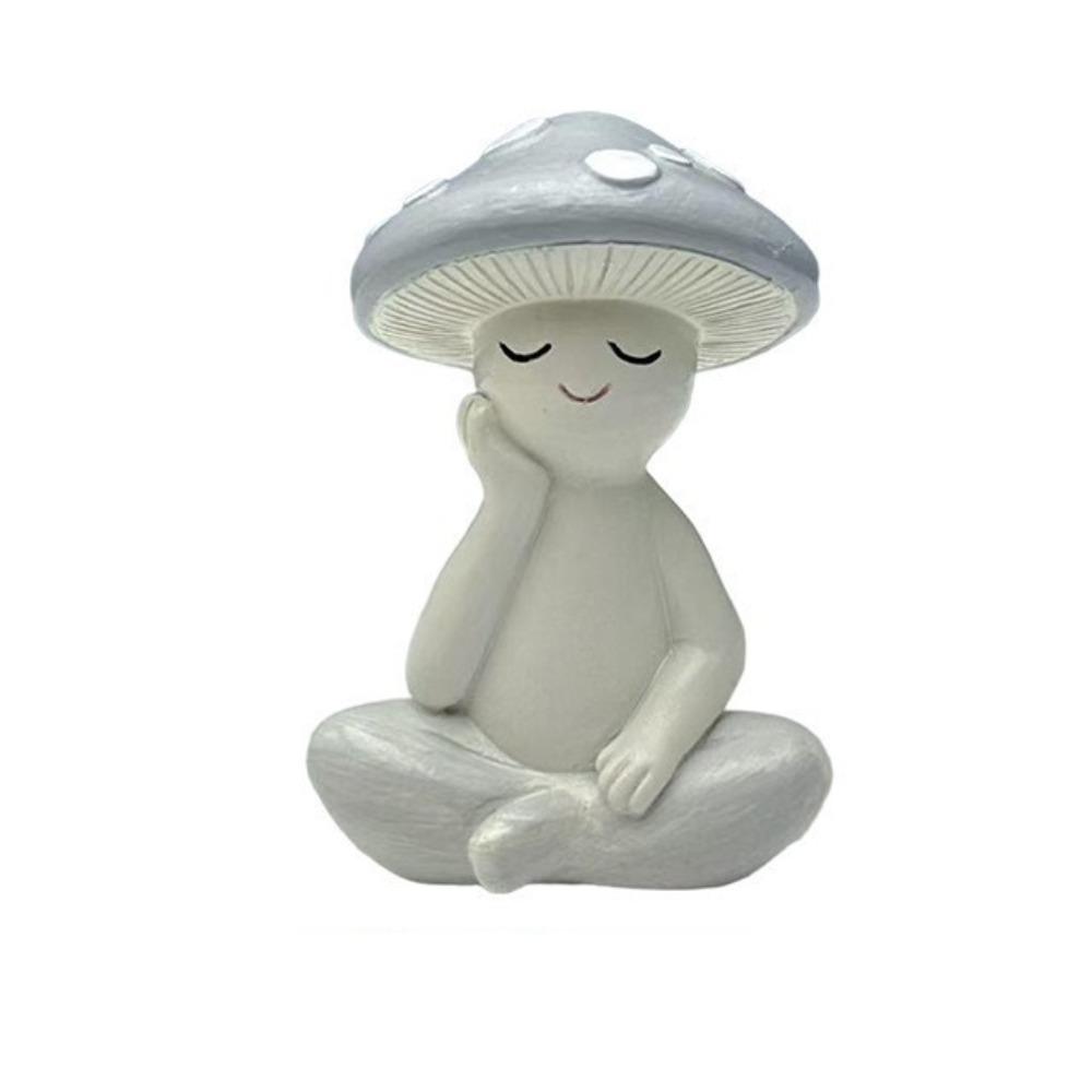 

Mini Meditation Mushroom Statue Resin Mushroom Figurine Desktop Ornament Garden Decor Style F