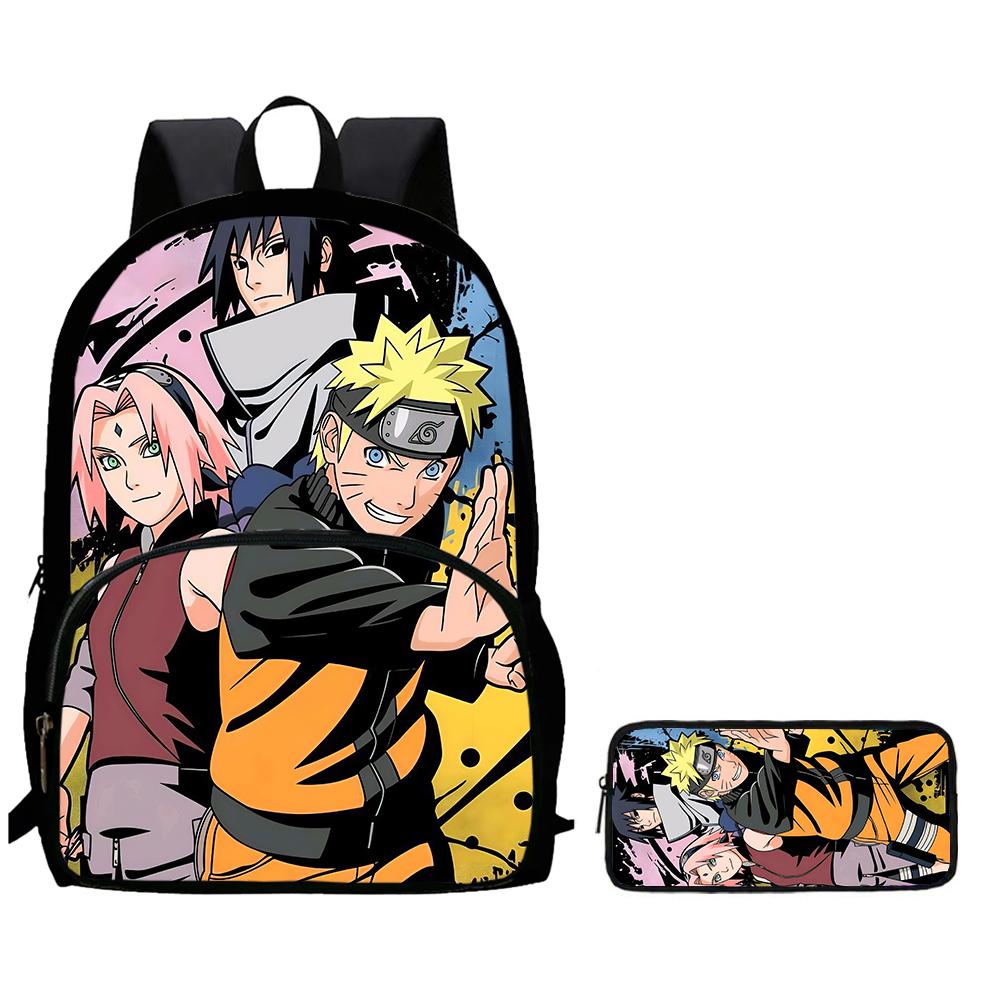 2Pcs Set NARUTO Anime Backpack With Front Pocket & Pencil Bag, School & Daily Use, Lightweight & Durable For Boys Girls Age 6-10