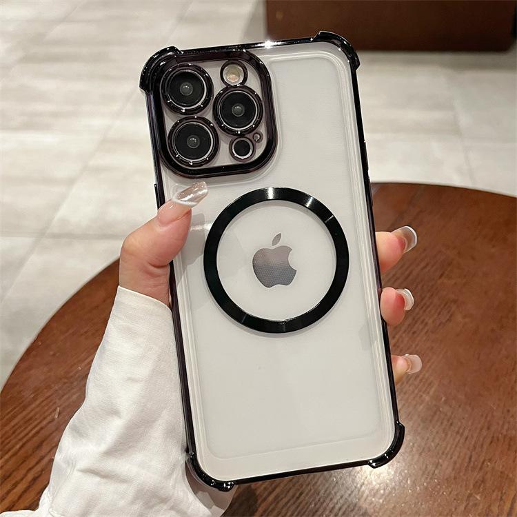 

For Apple 16PRO Four Corner Anti Drop Plated Phone Case for IPhone 11/13 Solid Color CD Pattern Magnetic Protective Cover Apple 16PROMAX