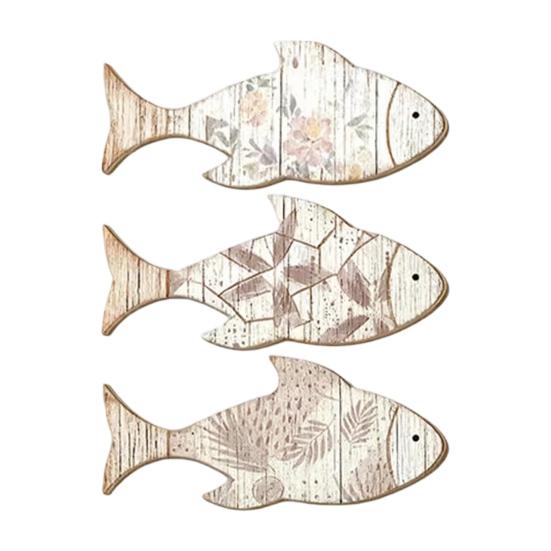 3 Pcs Wood Fish Nautical Wall Decor, Vintage Beach Coastal Theme Fish Wall Art, Rustic Farmhouse Hanging Sculpture for Lake House, Bathroom