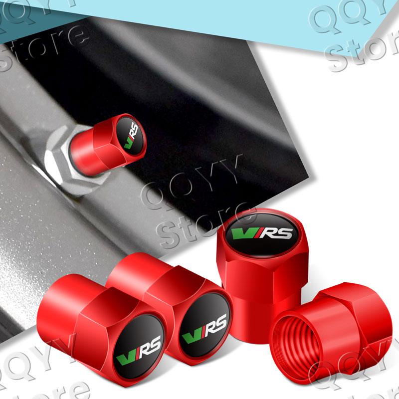 VRS Badge Car Wheel Tire Stem Air Valve Caps Dustproof Covers For Skoda Octavia Rapid Superb Fabia Yeti 4Pcs Accessories