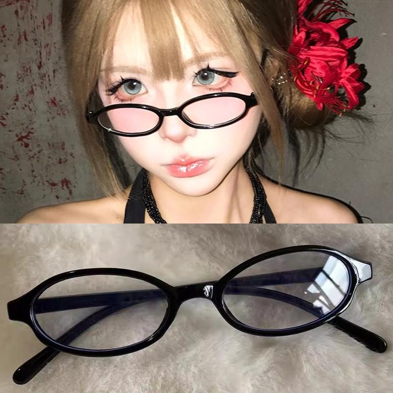 

Girls Y2K Red Green Frame Glass Retro Oval Sqaure Glasses Eyewear Decorative Computer Anti-blue Eyeglasses with Seaside Driving