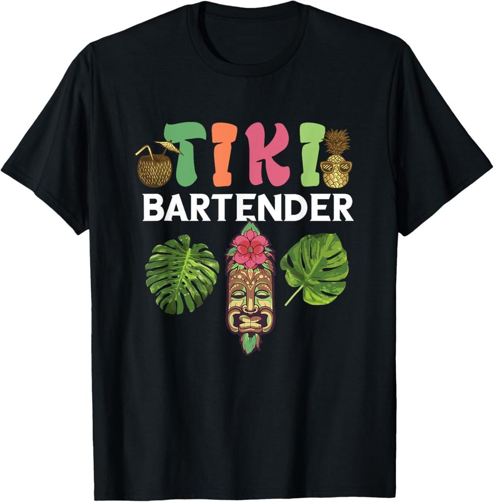 Tiki Bartender Kahuna Tropical Drinks Cocktails Luao Party TShirt Tiki Graphic T Shirts Men Clothing Cotton Streetwear Camisas