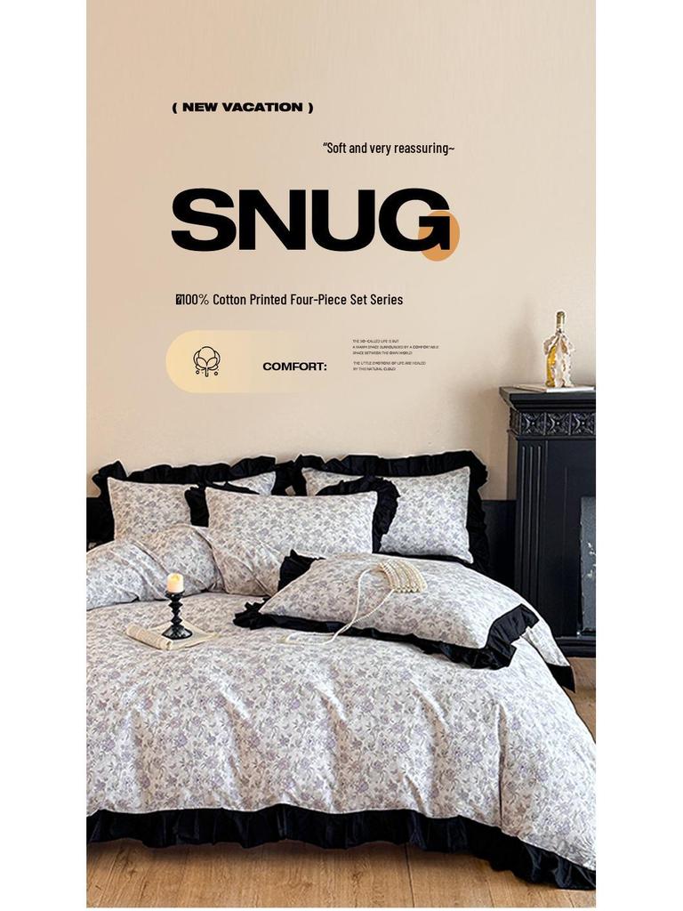 Fashion Soft Cotton Warm Black Lace Four-piece Bedding Set - New Style