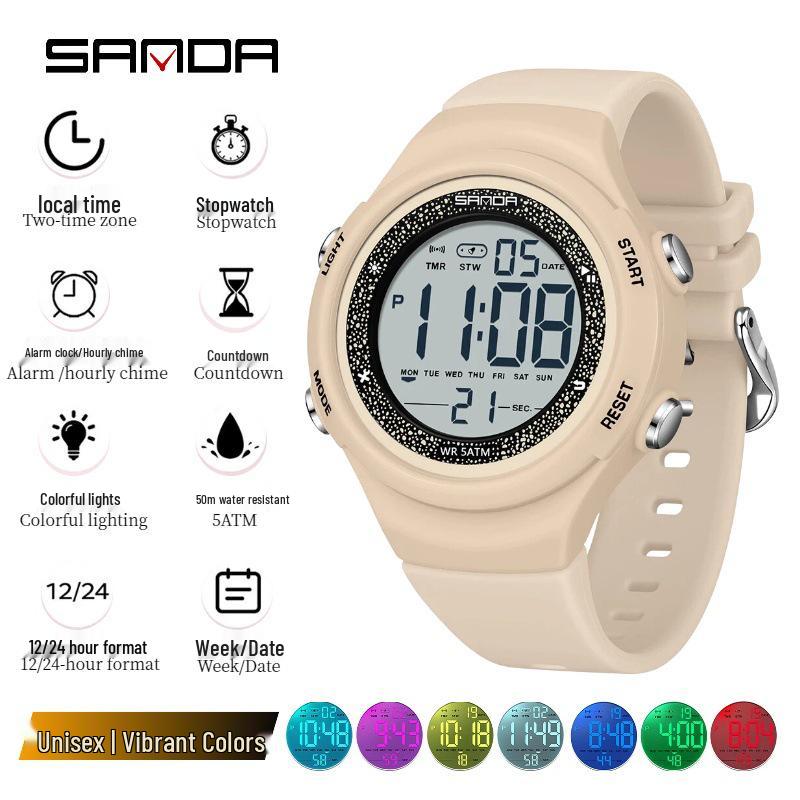 Sanda Multi-Function Waterproof Sport Watch with Alarm & Seven-Color Luminous Display