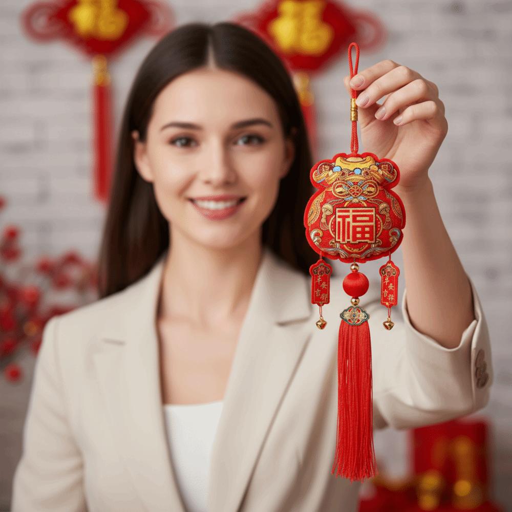 The God of Fortune Chinese New Year Decoration Embroidered 2026 Year of The Horse Spring Festival Decorations Chinese Style Red