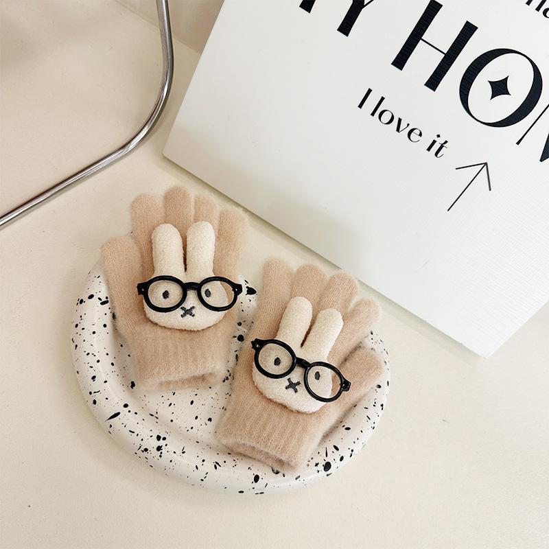 Neue Kinderhandschuhe Koreanisch Niedlich Cartoon Brille Fünffingerhandschuhe Warme Fingerhandschuhe für Jungen und Mädchen