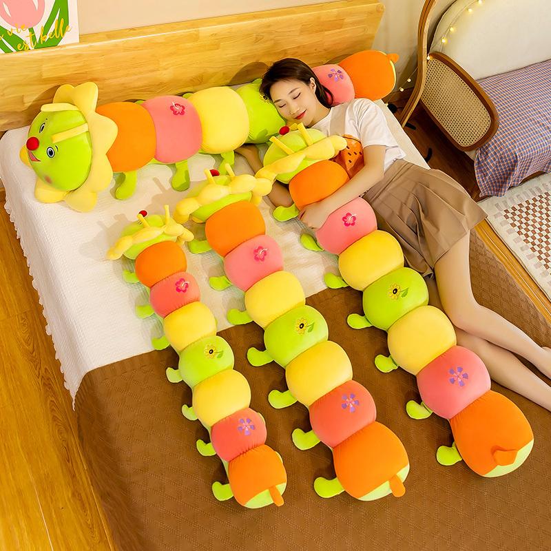 Cartoon Soft Long Strip Sun Flower Caterpillar Plush Stuffed Toy Doll Pillow Home Bed Sofa Decoration Baby Child Girlfriend Gift