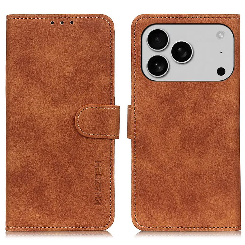 

KHAZNEH For iPhone 17 Pro Case PU Leather Retro Texture Phone Cover C