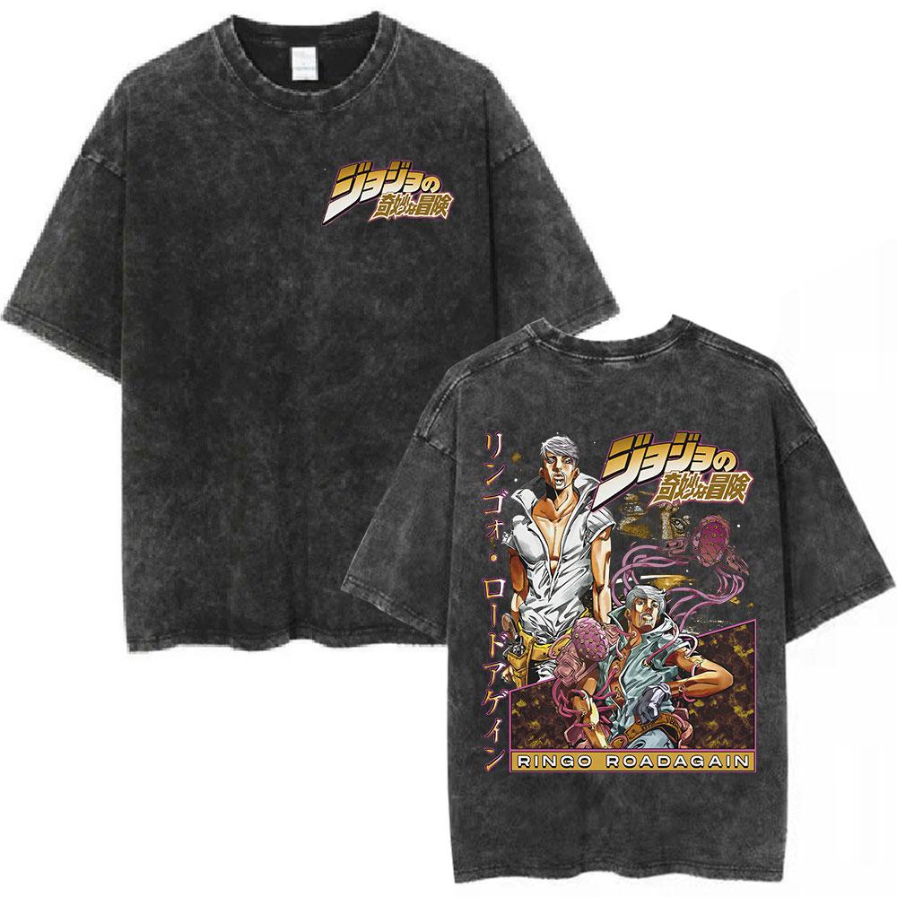 Anime Washed Vintage T Shirts Jojo Bizarre Adventure Tshirt Manga Giorno Giovanna Streetwear Men Women Casual Oversized T Shirt