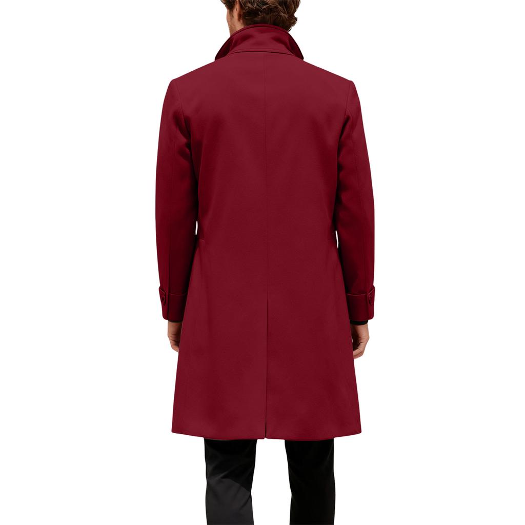 Men's British Solid Color Long Coat Fashionable Warm Woolen Overcoat