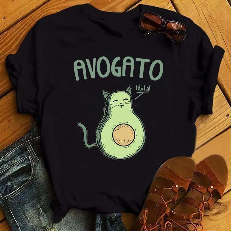 

Maycaur New Women T-Shirts Summer Cute Avocado Printed Tops Tees Female T-shirt Short Sleeve White Tshirt for Lady Casual Tops XS