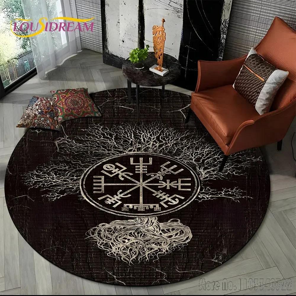 Viking Valknut Yggdrasil Tree of Life Rug Round Carpet 80cm Chair Non-slip Floor Mat Crawling For Kids Living Room Decor