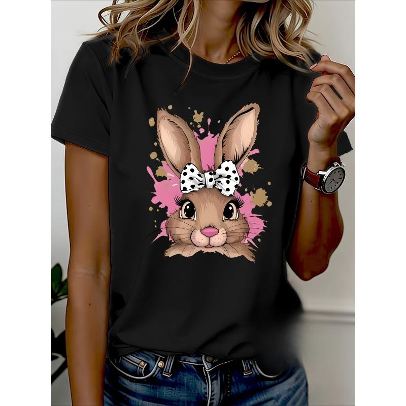 Women's 100% Pure T-Shirt - Easter Bunny Print Casual Crew Neck Short Sleeve Summer Daily Essential, Simple and Comfortable Top,