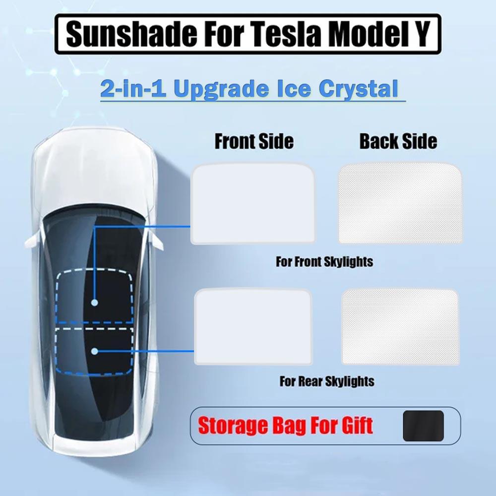 CAER Upgrade Eiskristalltuch Sonnenschutz für Tesla Model Y Glasdach Sonnenschutz vorne hinten Schiebedach Anti-UV-Schutz Blende Oberlicht