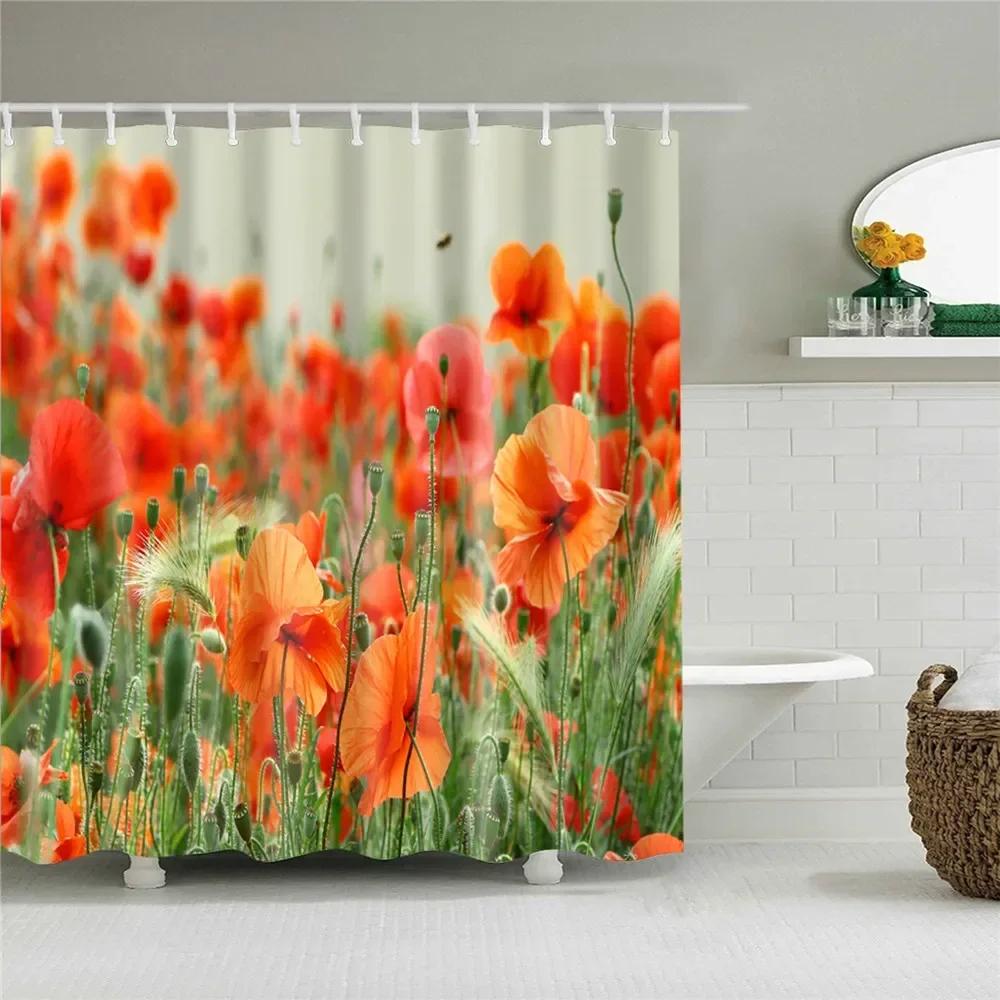 Pink Sunflower Shower Curtain Set Plant Bathroom Decor Home Bathroom Curtain Bathroom Curtain With Hook Cortina De La Ducha