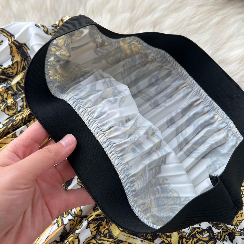 Ethnic Style Two-Piece Suit Women's Summer Temperament Short T-Shirt Top Printed High Waist Pleated Skirt