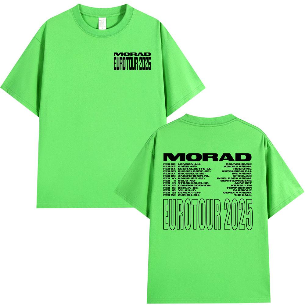 

Футболки тура рэпера Morad 2025 Мужские Женские Харадзюку Хип-хоп Поп-музыка Уличная футболка Повседневная Хлопковая Футболка Оверсайз Уличная одежда XL