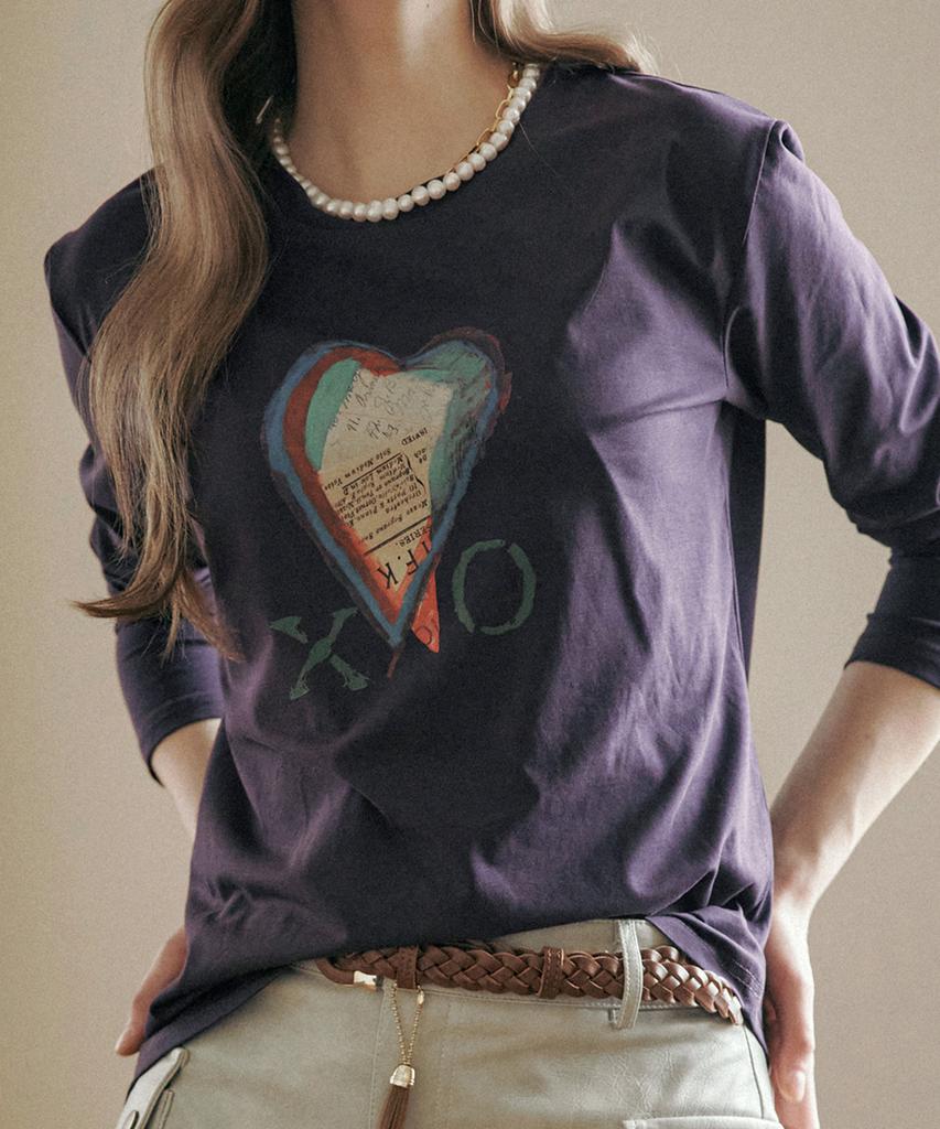 MAXZA Vintage Heart Print Crop Short Sleeve T-Shirt