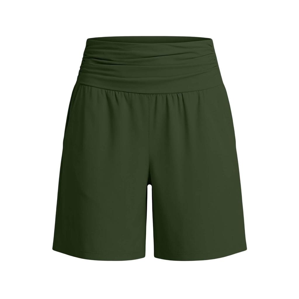 Women's Casual High Waist Elastic Shorts with Pockets Comfortable Lightweight Soft Fabric Mid Length Lounge Shorts for Daily Wear