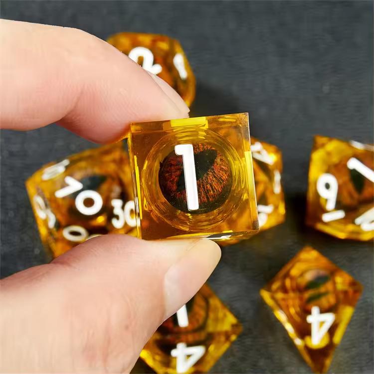 Rpg Dice Amber Helium Dragon Set of 7 Liquid Dice