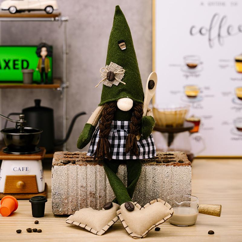 Unique Green Hat Hanging Leg Coffee Gnome Plush Doll Ideal For Festive Home Accents