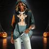 Women's Halloween Printed Hoodie 3/4 Sleeve Pullover Casual Tunic for Party