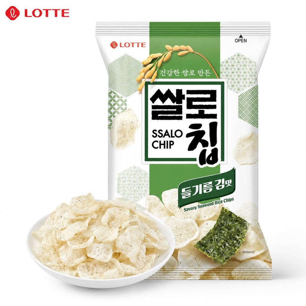 Galletas de Arroz Crujientes Lotte Sabor Perilla y Algas Marinas 100g | Presentando Textura Crujiente, Rico Sabor a Perilla y Algas Marinas, Snack Conveniente
