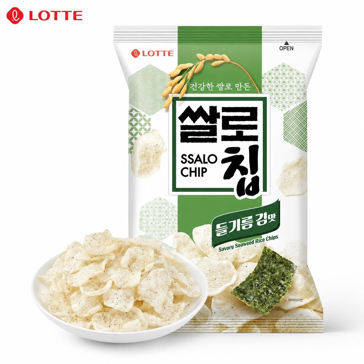 Lotte Perilla Seaweed Flavored Rice Crisps 100g | Presenting Crispy Texture, Rich Perilla Seaweed Flavor, Convenient Snack 100g