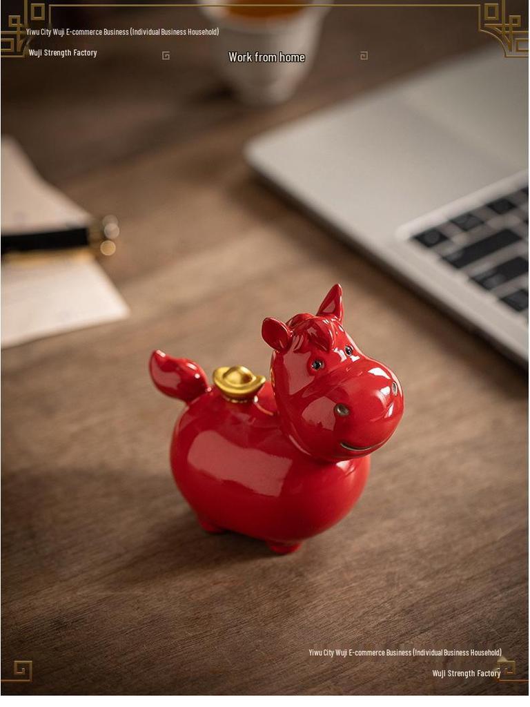 Coppia di Figure di Cavallo in Ceramica Rossa Tang - Mascotte Anno Zodiacale Arredo Tavolo