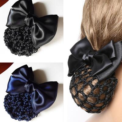 1Pc Bow Barrette Hair Clip Cover Lady Satin Bowknot Hairpins Net Bun Snood Hair Accessories