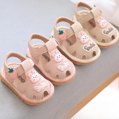 Infant Walking Shoes, Soft Gel Sole for Summer, Closed-toe Sandals for Baby Girls, Anti-slip Toddler Cartoon Style with Hook-and-loop Closure.