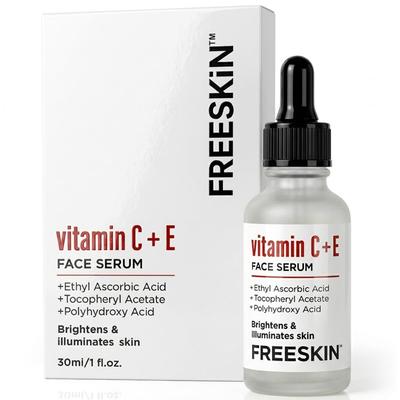 Freeskin Vitamin C + E Face Serum with Ethyl Ascorbic Acid, Tocopheryl Acetate & Polyhydroxy Acid | Brightens & Illuminates Skin | Lightweight & No