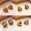Autumn and Winter New Geometric Round Drop Glaze Leopard Print Stud Earrings Design Sense Simple Wind Versatile Silver Needle Earrings Heart Earrings