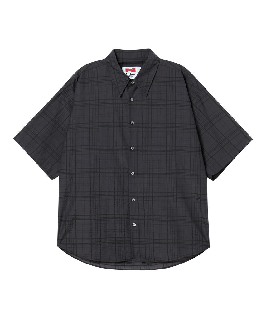 BEYOND CLOSET [Collection Line] Lux Fabric Check Short Sleeve Shirt Charcoal Gray