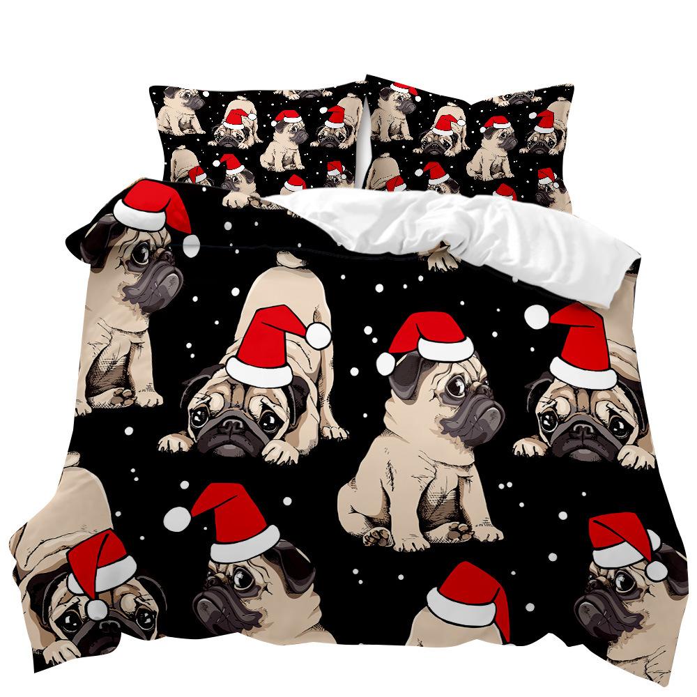 Red Christmas Bed Three-Piece Quilt Cover 3D Digital Printing Kit Bedding