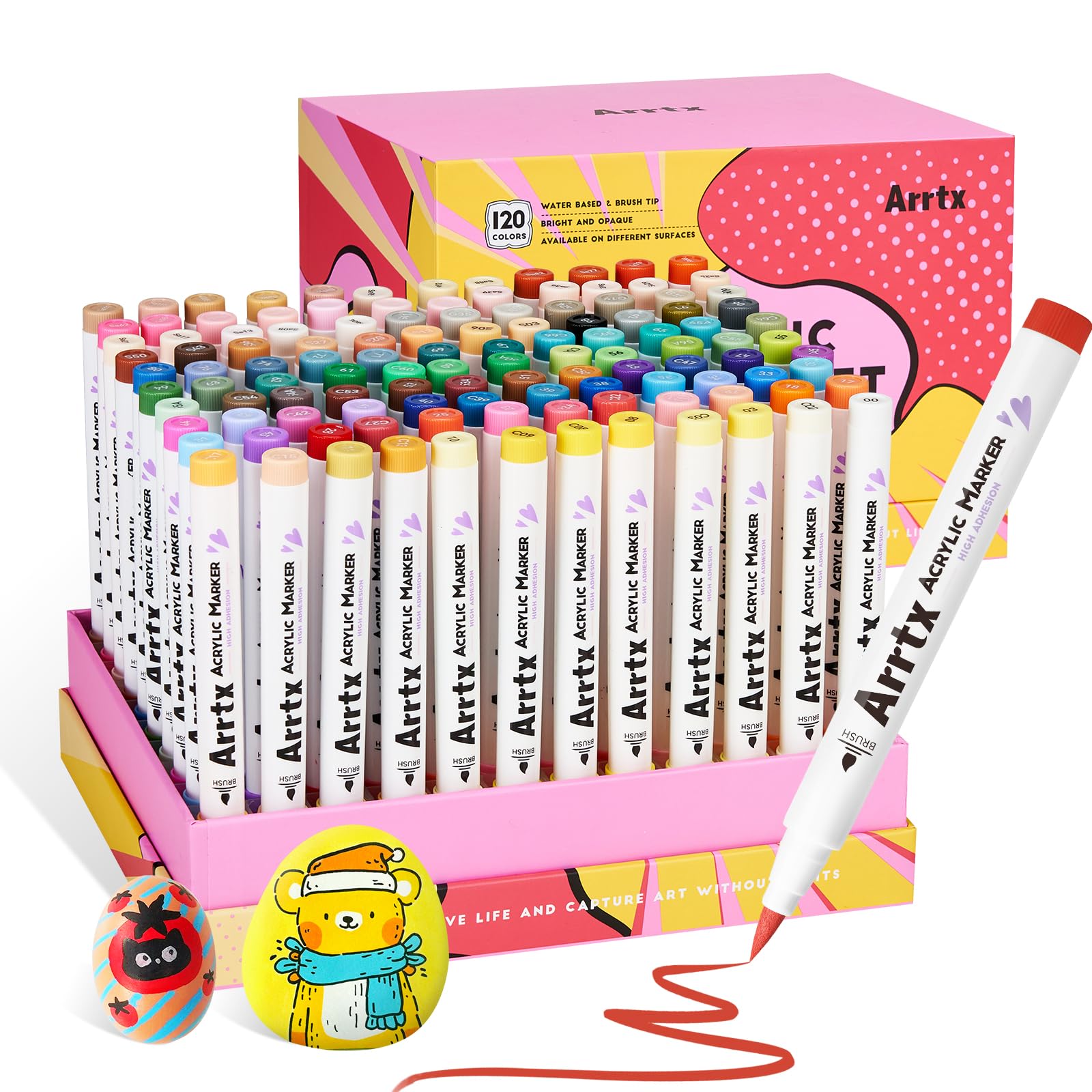 

Arrtx 120 Colors Paint Acrylic Paint Pens for Artists and and Drawing Extra Brush Tips for Rock and DIY Art Supplies Markers, Adults, Coloring, -