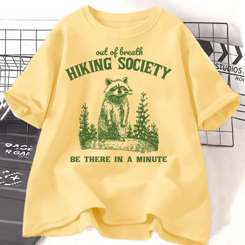 

Out of Breath Hiking Society Raccoon Retro T-shirt Women Funny Hiking T Shirt Forest Camper Animal Trash Panda Tshirt Streetwear 4XL